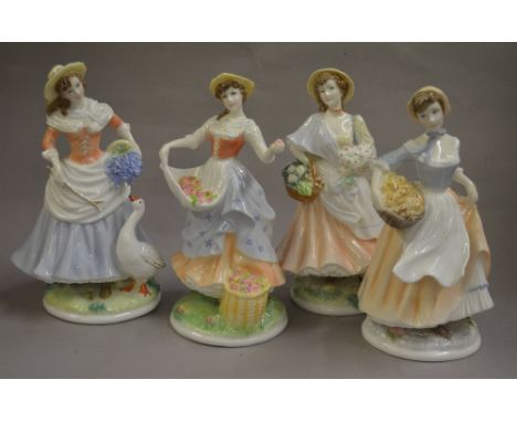 Set of four Royal Worcester figures from the Maureen Halson Pastoral Collection: 'Fruit Picking'; 'Goose Girl'; 'Baker's Wife