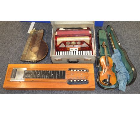 Czechoslovakian Violin - label inside says 'copy of Antonius Stradivarius'. Together with an accordion and two other musical 