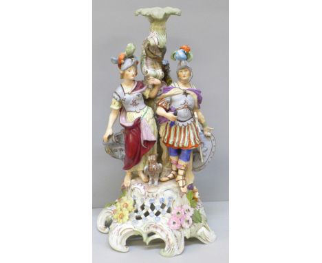 A German porcelain figural candlestick, a/f