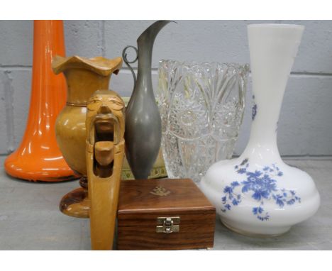 A reproduction compass, a novelty nut cracker, a wooden vase, other vases, etc. **PLEASE NOTE THIS LOT IS NOT ELIGIBLE FOR IN
