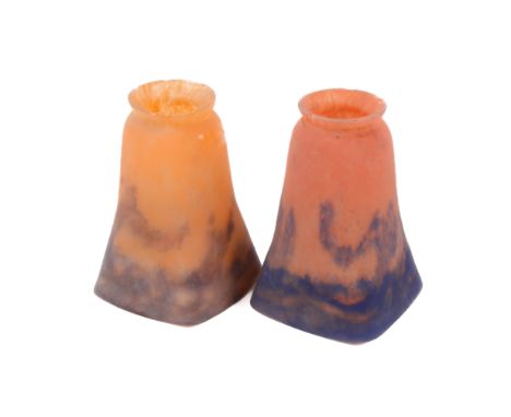 Two Muller Frères, Luneville mottled glass light shades. Signed, H14cm Condition Report: Some significant chips to the upper 