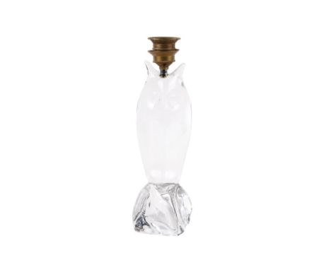 A Daum crystal glass owl table lamp base, signed, circa 1960. H31cm without fitting