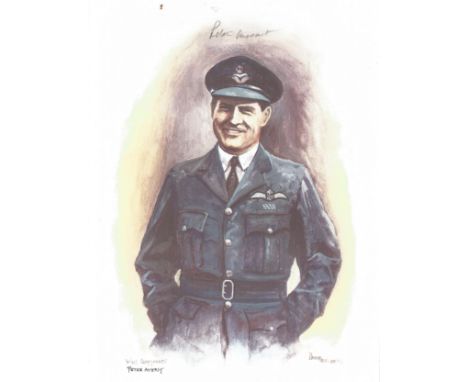 Wg Cmdr Peter Ayerst WW2 RAF Battle of Britain Pilot signed colour print 12x8 inch signed in pencil. Image of him in uniform.