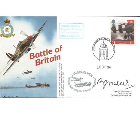 Group Captain R J Walker, DSO, 72 Squadron Battle of Britain veteran 1940, signed Battle of Britain Hurricane Mk 1 cover, cer
