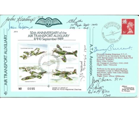 Battle of Britain Pilots multiple signed cover. JSF8 50th Air Transport Auxiliary Signed by C. F. Currant &amp; 5 Battle of B