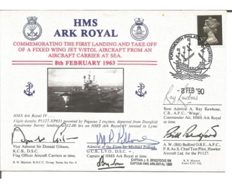 27th Anniversary of fixed wing jet V/STOL take off from a carrier at sea cover 8th February 1990 signed by Rear Admiral Rawbo