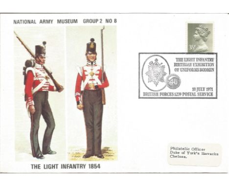 National Army Museum Group 2 No 8 The Light Infantry 1854 unsigned FDC date stamp 10 July 1971 The Light Infantry Birthday Ex