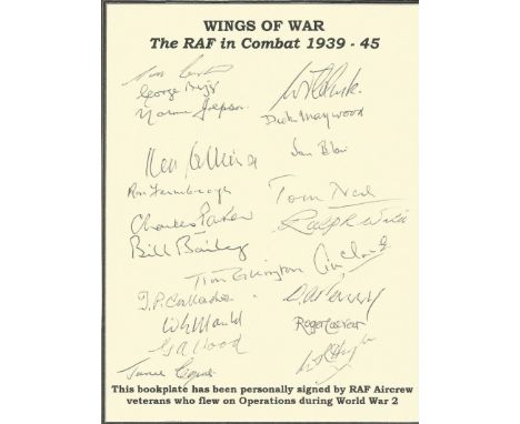 WW2 aces multiple signed Wings hardback book by Patrick Bishop. Loose bookplate inside signed by over 20 WW2 fighter pilots i