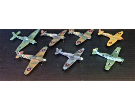 Battle of Britain model air craft collection 7 models includes 4 spitfires, 1 hurricane, 1 109, 1 Junker 87 used condition. G
