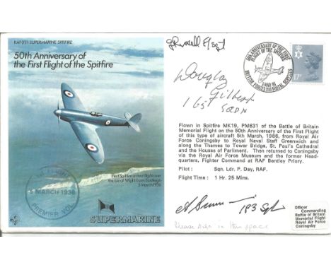 Spitfire cover signed by 3 x World War 2 Spitfire pilots: F/O Albert Simmons 183 Squadron, F/O Douglas Gilbert 165, 118 &amp;