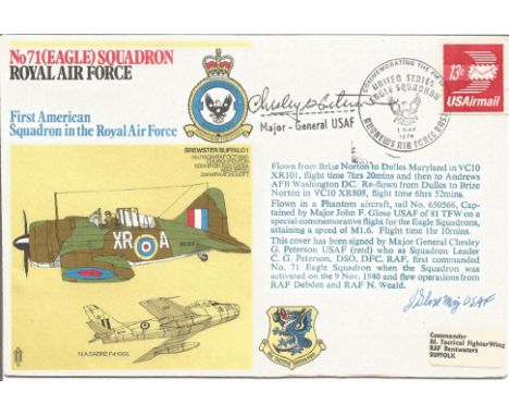 Mjr Gen Chesley G. Peterson USAF and Mjr John F. Glose USAF signed flown RAF No. 71 Eagle Sqn First American Squadron in the 
