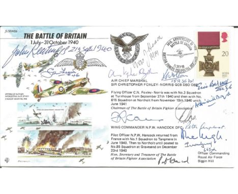 Battle of Britain Pilots multiple signed cover. Rare 40/6c 50th Anniv Battle of Britain signed 13 Battle of Britain Pilots, C