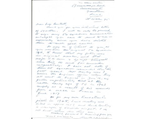 Battle of Britain pilot Letter dated 28th October 75. Signed by Capt R W Oxspring Dunkirk &amp; Battle of Britain Fighter Pil