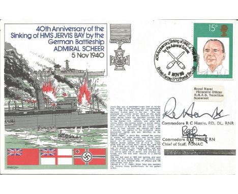 Commodore R C Hastie and Commodore B G Young signed RNSC, 3, 4 cover commemorating the 40th Anniversary of the Sinking of HMS