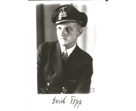 Erich Topp WW2 Uboat ace signed 5 x 3 inch b/w photo. born 2nd July 1914 - died 26th December 2005, 91, 36 ships sunk total t