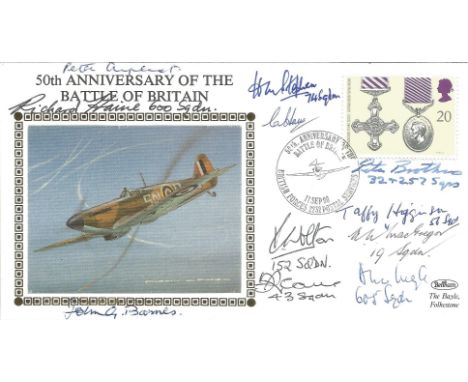An unusual Benham 22ct Gold Small Silk 50th Anniversary of the Battle of Britain cover containing the signatures of 11 Battle
