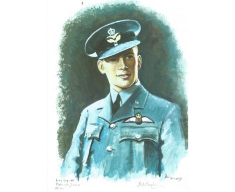Plt Off Percival Beake WW2 RAF Battle of Britain Pilot signed colour print 12 x 8 inch signed in Pencil. Image of him in unif
