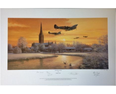 Philip E West From Dawn to Dusk 18x28 Artist Proof print 16/50 signed by Flt. Lt. R G Large DFC, Legion d'Honneur, Wing Comma