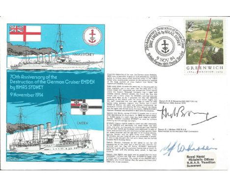 Captain H W S Browning and Captain R J Whitten signed RNSC, 4, 9 cover commemorating 70th Anniversary of the Destruction of t