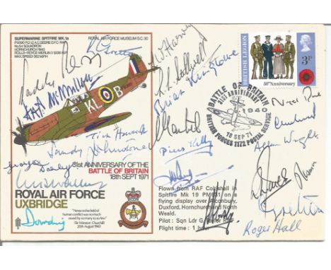 Incredible multiple signed Battle of Britain RAF Uxbridge Spitfire cover signed by 22 WW2 BOB pilots including D Piers Kelly,