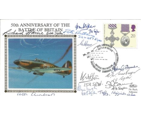 An unusual Benham 22ct Gold Small Silk 50th Anniversary of the Battle of Britain cover containing the signatures of 11 Battle