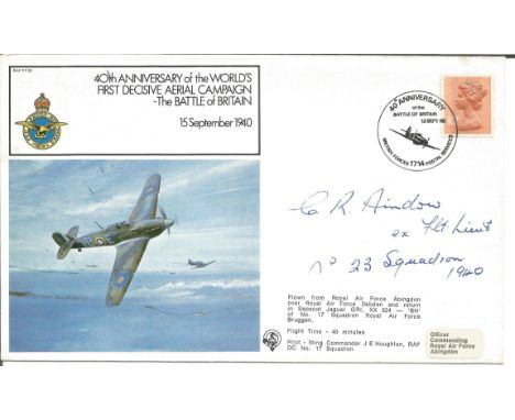 Flt. Lt, Charles R Aindow 23 Squadron Battle of Britain 1940. An unusual signed 40th Anniversary of the World's First Decisiv