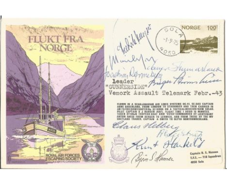 JH177 WW2 RARE COVER Gunnerside Vemork Assault Telemark February 1943 signed by Norwegian resistance leaders who took part in