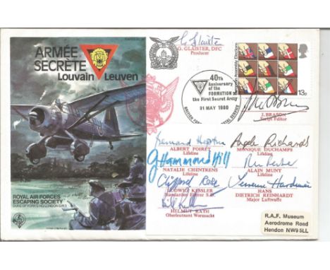 Secret Army TV series multiple Signed First Day Cover. Was actually flown in the RAF Lysander, as pictured. The cast had a re