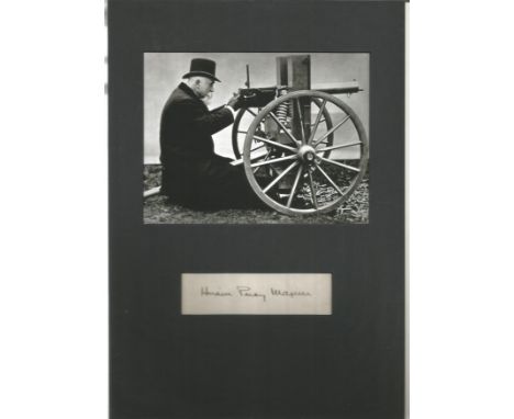 Maxim Gun inventor son Hiram Percy Maxim signature piece matted with a b/w photo of his father shooting his gun to an overall