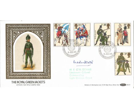 Lieutenant Colonel M K O'M Dewar signed 1983 Benham official Army FDC BLS4 The Royal Green Jackets, Set with corner mounts on