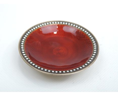 A Norwegian Silver & Enamel Small Dish by David-Andersen of Norway c1920, with a Deep Red Enamelled and Machine Turned Bowl, 