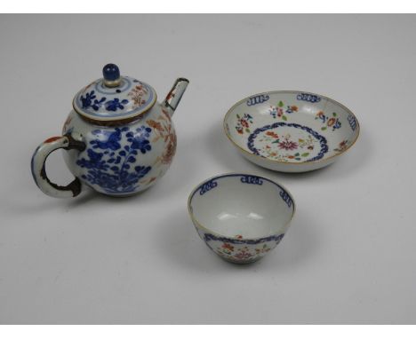 Oriental Teapot with Unrelated Tea Bowl and Saucer 