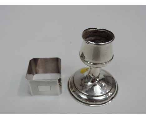 Sterling Silver Dwarf Candlestick and Napkin Ring - Both Birmingham Hallmarked 