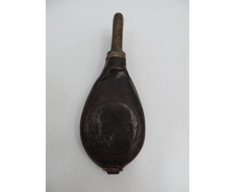 Embossed Leather Musket Powder Flask 