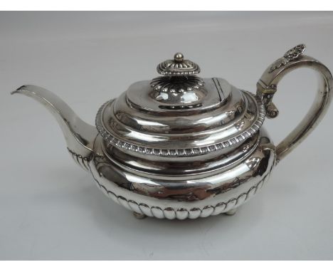 A George III Provincial Silver Teapot, with Part-Fluted Decoration to Body and Hinged Cover and Initials - Hallmarked for New