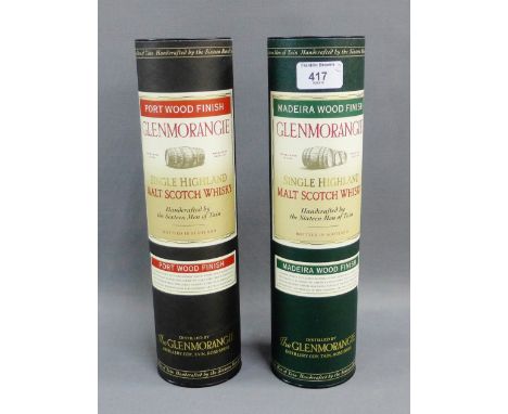 Two bottles of Glenmorangie single Highland Malt Scotch Whisky to include Port wood finish and Madeira wood finish, (2) 