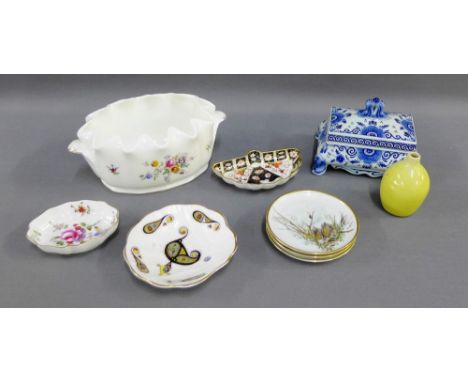 Mixed lot to include a Minton planter, Royal Crown Derby trinket dish, Delft box and cover etc., together with pin dishes and