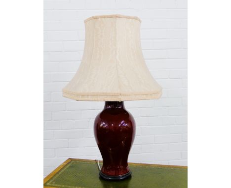 Chinese sang de boeuf style baluster table lamp and shade, 60cm