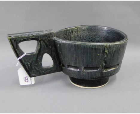 Studio pottery black glazed planter, 26cm wide