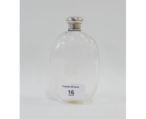 Early 20th century silver topped and glass hip flask with engraved monogrammed initials, Birmingham 1927, 14cm high 