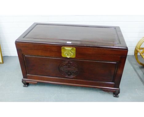 Oriental hardwood trunk, with brass clasp fitting 60 x 100cm
