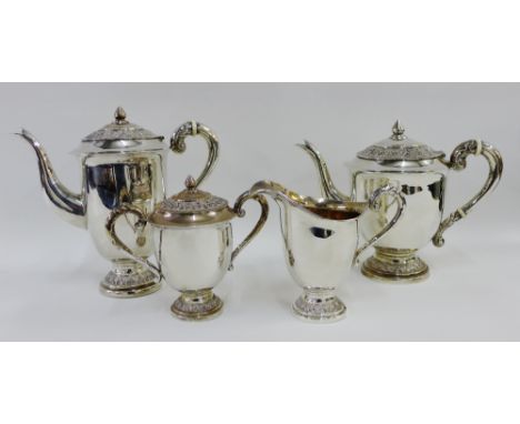 Thailand Sterling silver four piece tea and coffee set comprising teapot, coffee pot, cream jug and sugar bowl (4) 