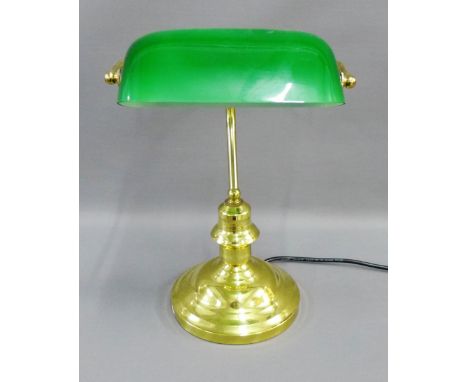 Brass reading lamp with green glass shade