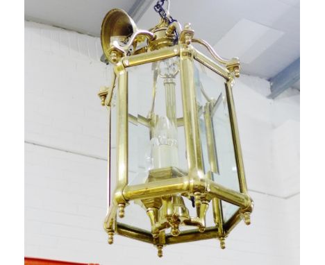 Brass and glass panelled hall lantern light fitting