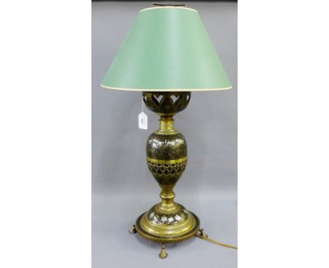 Bidri type mixed metal inlaid baluster table lamp base and shade, height excluding light fitting, 43cm