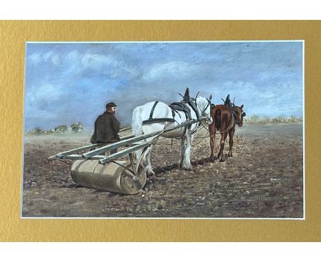 Charles Archibald MacLellan (Canadian/American 1885-1961), Farmer on a Horse-Drawn Roller, signed lower right, oil, framed. 1