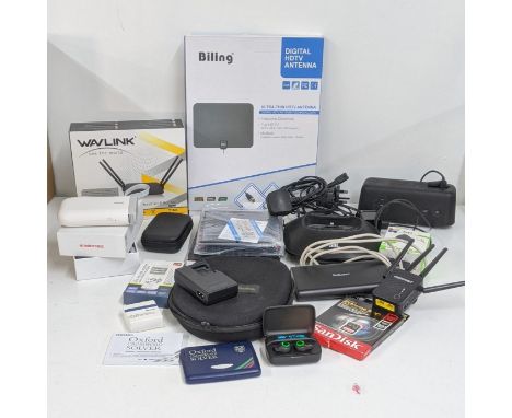 A mixed lot to contain, DOSS bluetooth sound box, boxed True bluetooth earbuds, two pairs of earphones, boxed LTE 4G USB mode