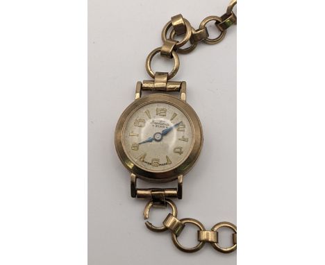 A vintage Bentimo Star 9ct gold ladies manual wind wristwatch on a 9ct gold bracelet 