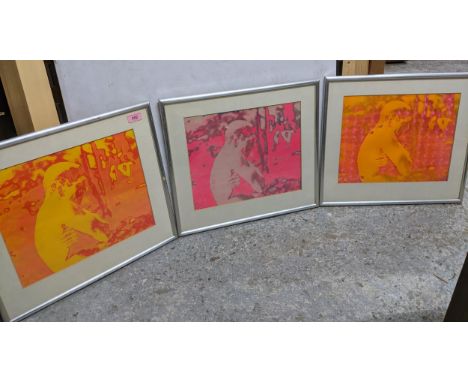 Mike Bourne - The Swimmer '68 - a group of three silkscreen prints with acrylic effects, depicting Burt Lancaster in a pose f