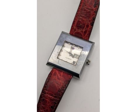 A Rado Diamaster gent's automatic stainless steel day and date wristwatch case back numbered 1001998, on a red leather strapL